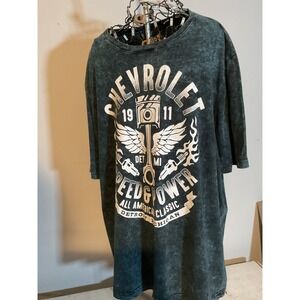 Chevrolet Speed & Power Graphic T-Shirt Mens 2XL Gray Acid Wash GM‎ Detroit 1911